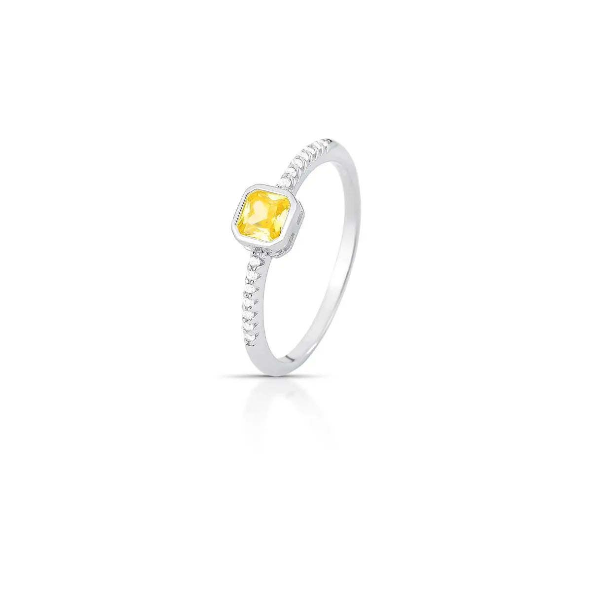 Square Citrine Crystal Halo Ring