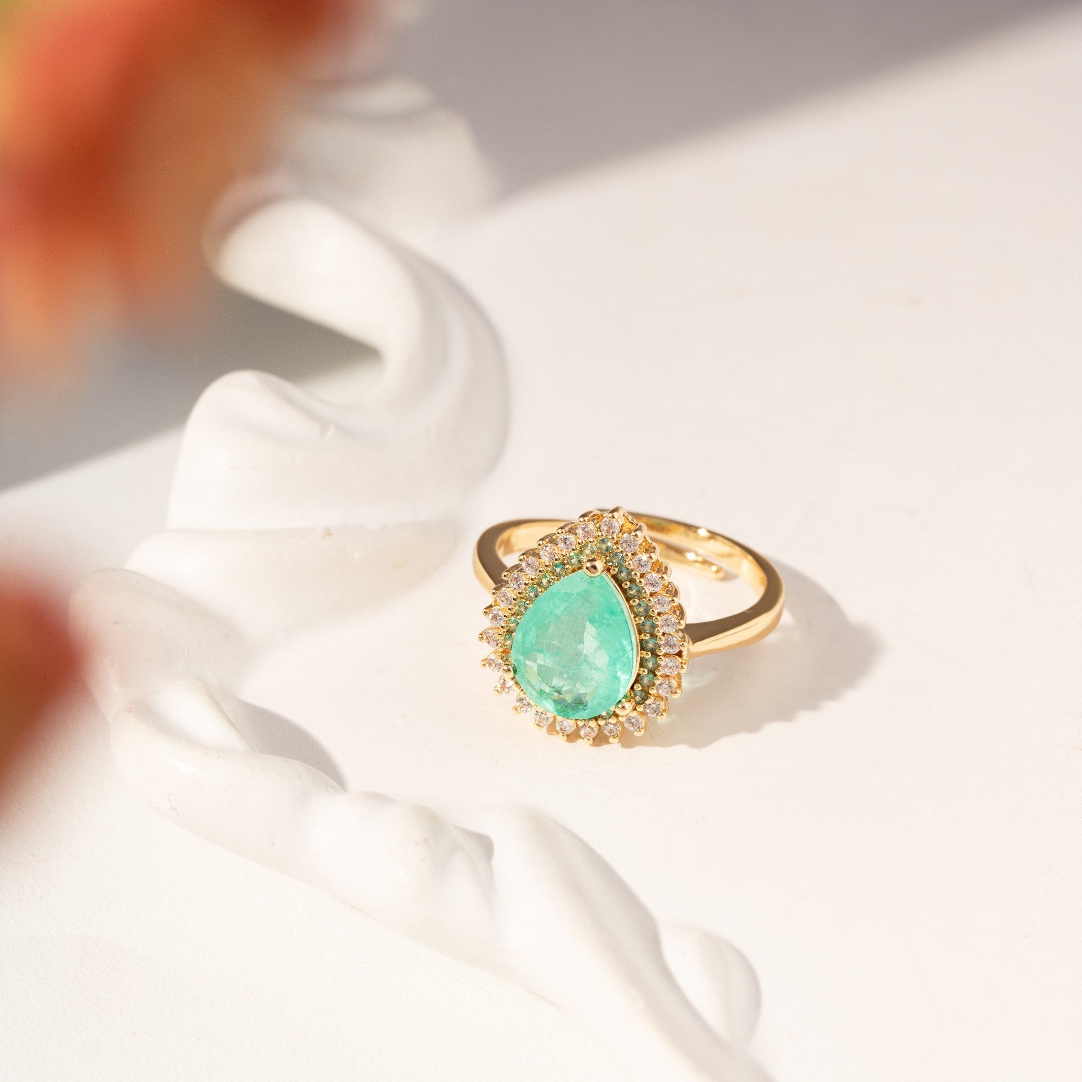 Drop toumaline zirconia ring