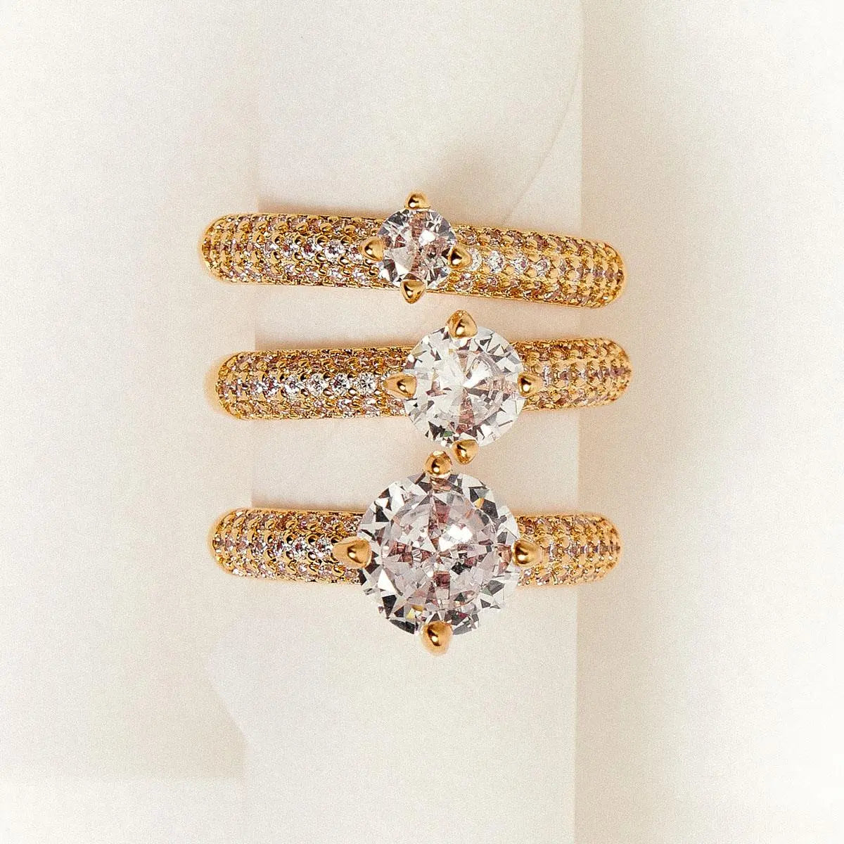 Gold Double Pavé Solitaire Ring