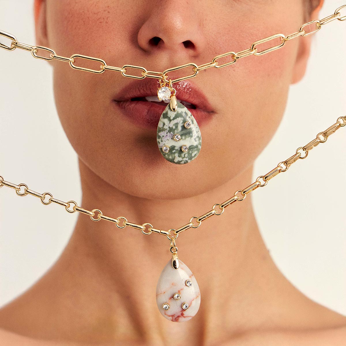 Green Agate Teardrop Paperclip Necklace