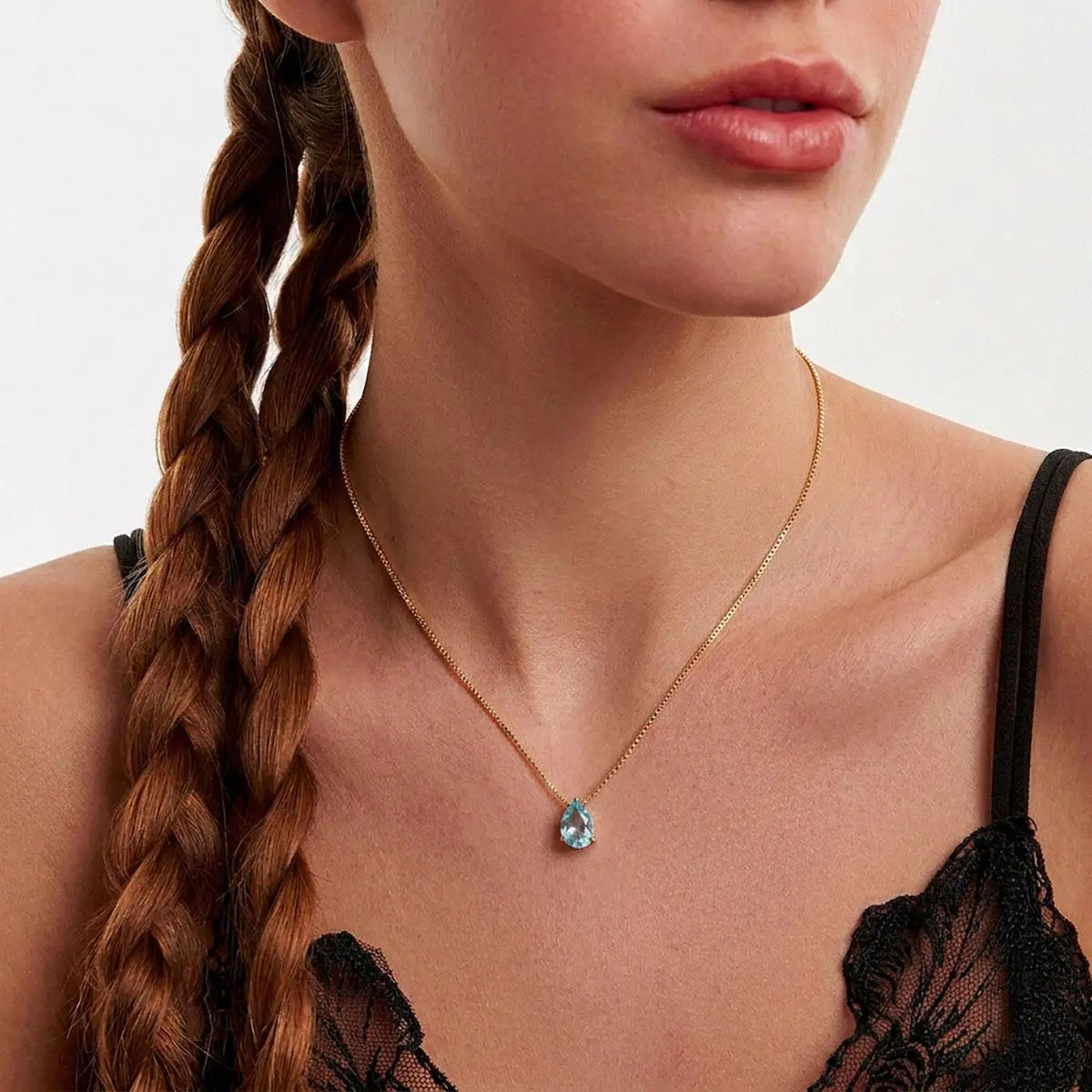 March Birthstone Aquamarine Crystal Necklace