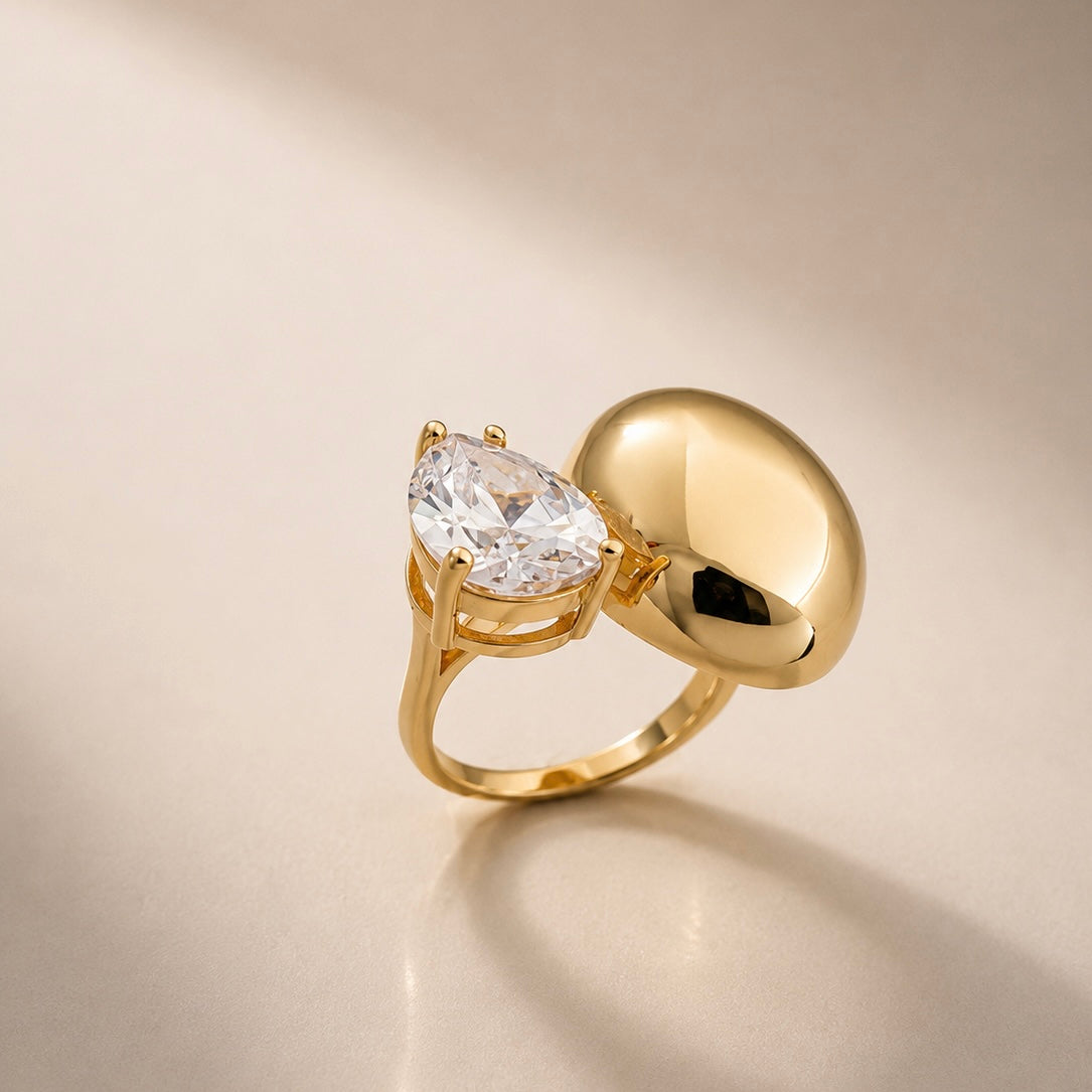 Gold Plated Earrings and Ring Set with Zirconia