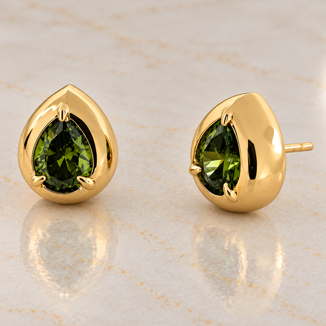 Gold August Birthstone Teardrop Earrings