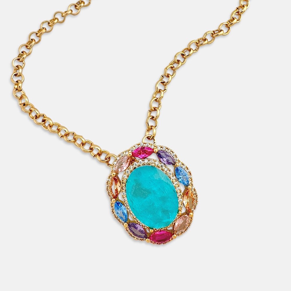 Colourful Stone Necklace Gold Plated