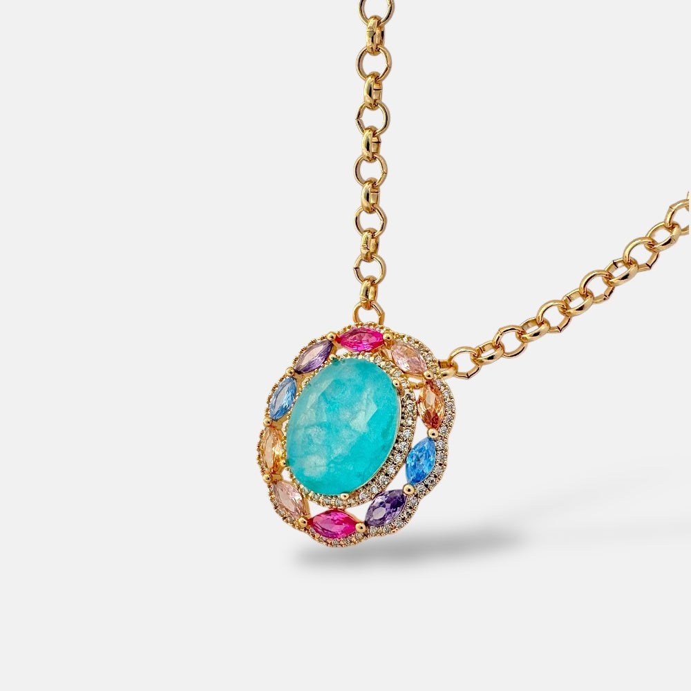 Colourful Stone Necklace Gold Plated