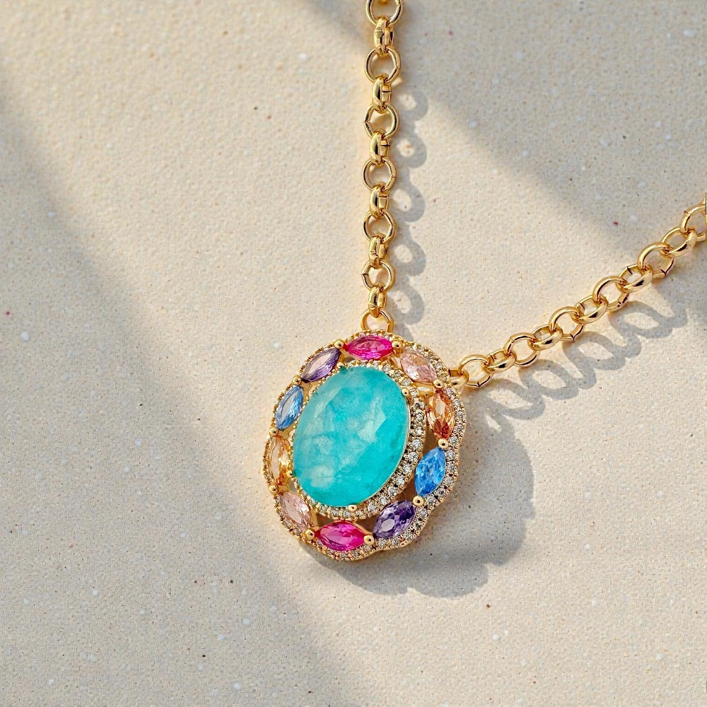 Colourful Stone Necklace Gold Plated