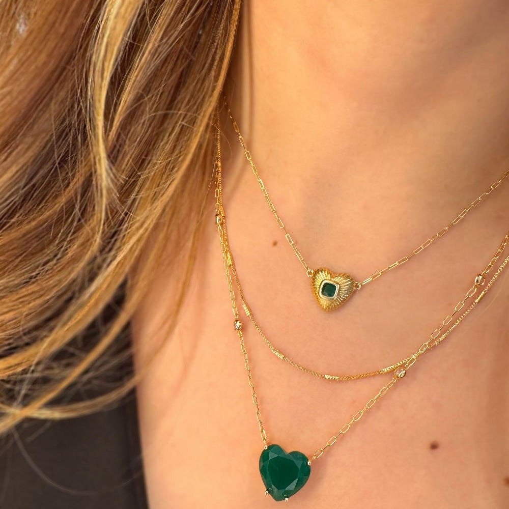 Elegant Heart Emerald & Cubic Zirconia Pendant Necklace