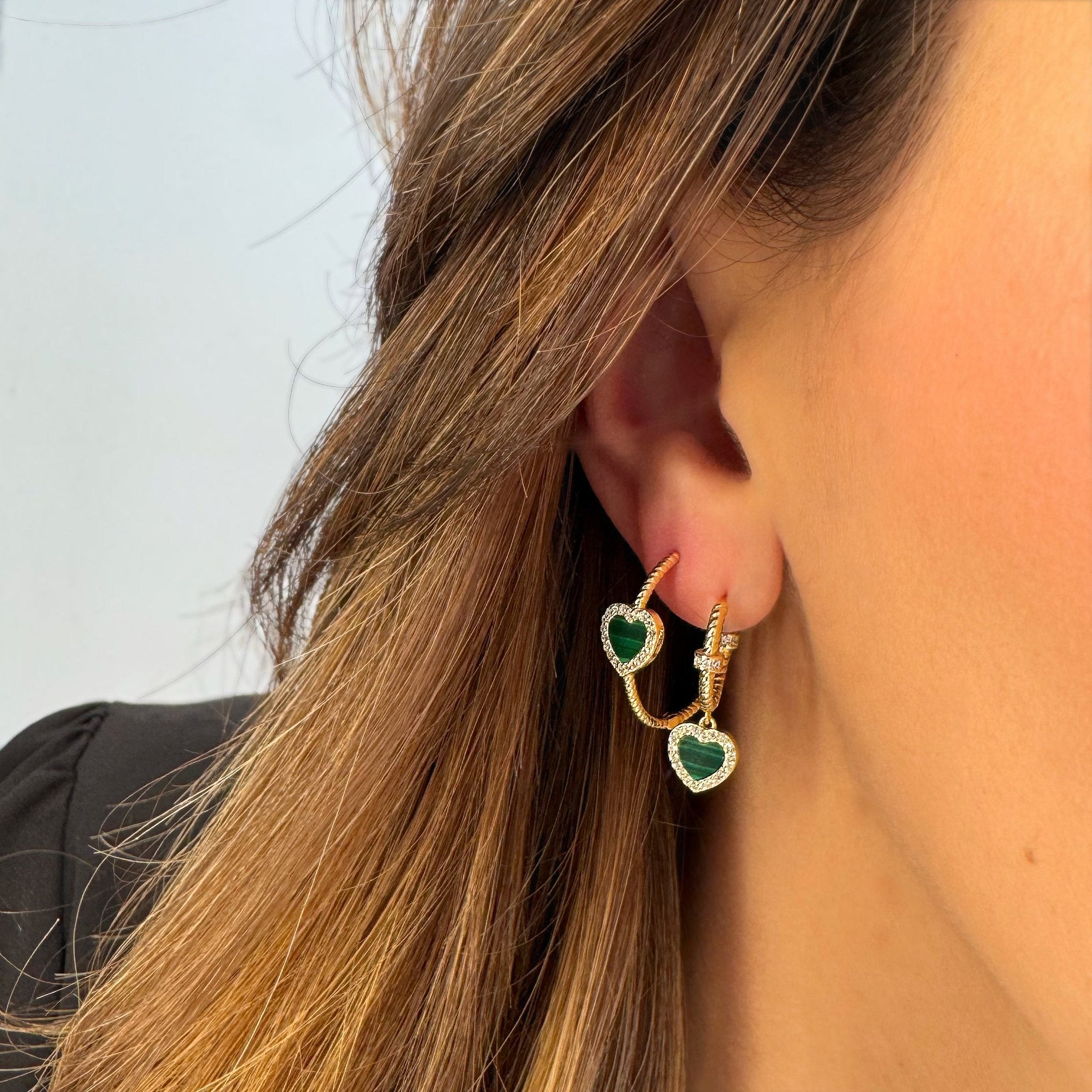 Heart Malachite Hoop Earrings