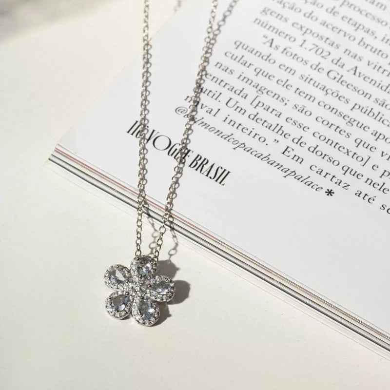 Flower Aquamarine Crystal Stud Jewellery Set