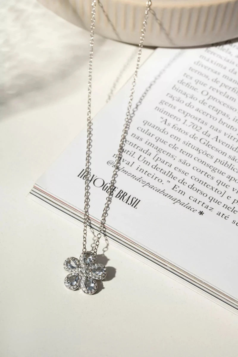 Flower Aquamarine Crystal Stud Jewellery Set