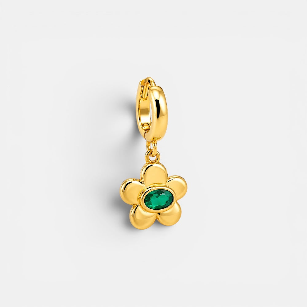 Gold Plated Emerald Zirconia Flower Charm by Villa Valentina