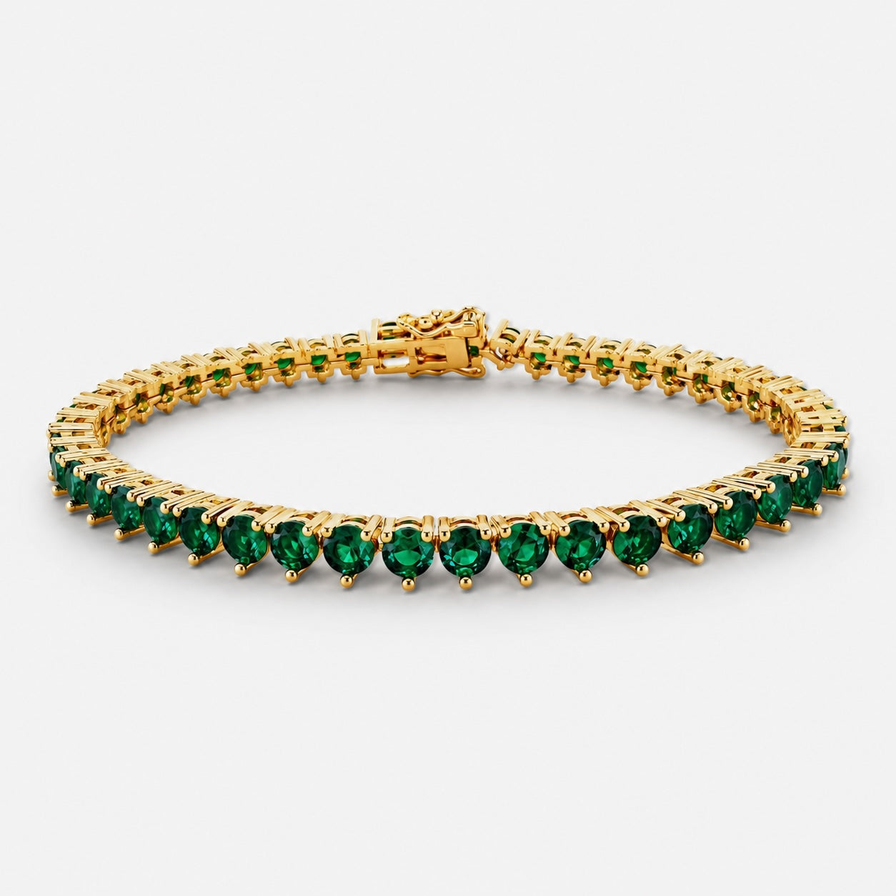 Gold Tennis Bracelet | Emerald Green Cubic Zirconia