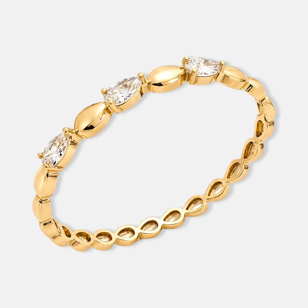 Gold plated bangle with drop details and zirconia close-up