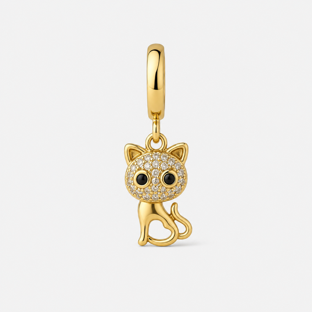 Gold plated cat charm close-up