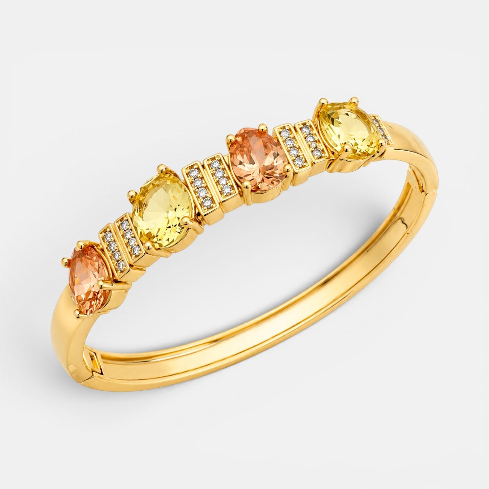 Gold plated multicolour zirconia bangle close-up