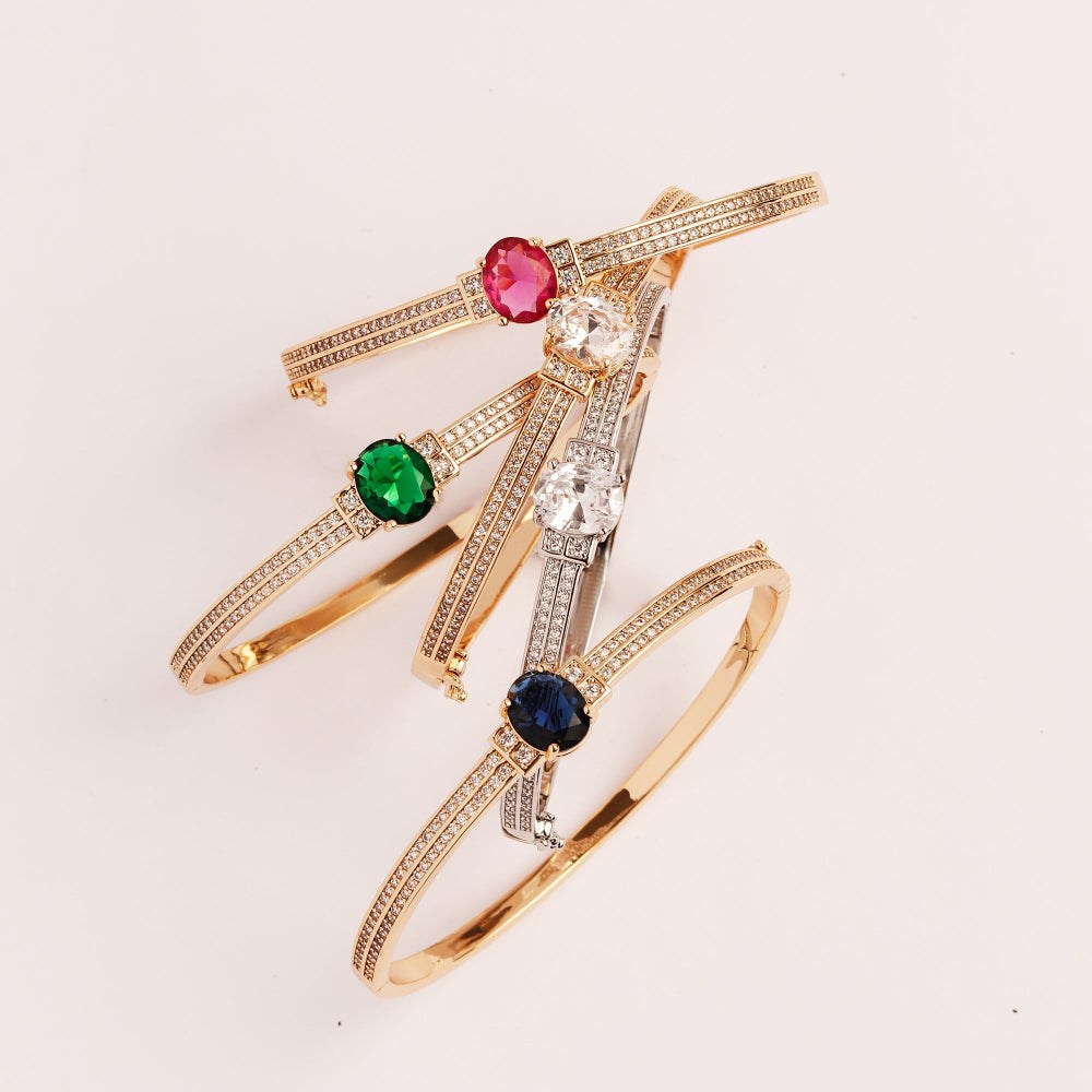 Gold plated zirconia bangle close-up