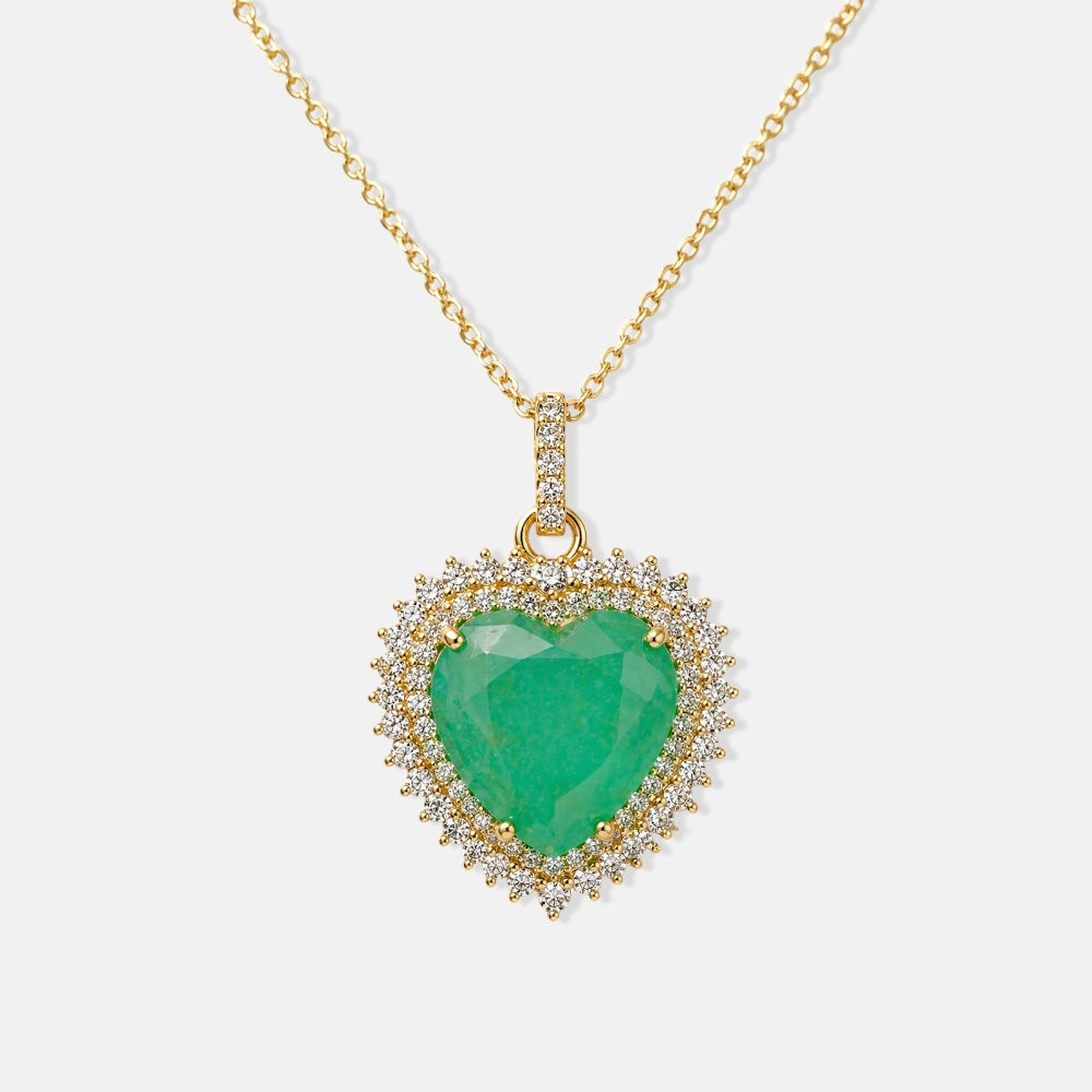 Green heart tourmaline-style pendant necklace with sparkling halo and 18ct gold plated finish