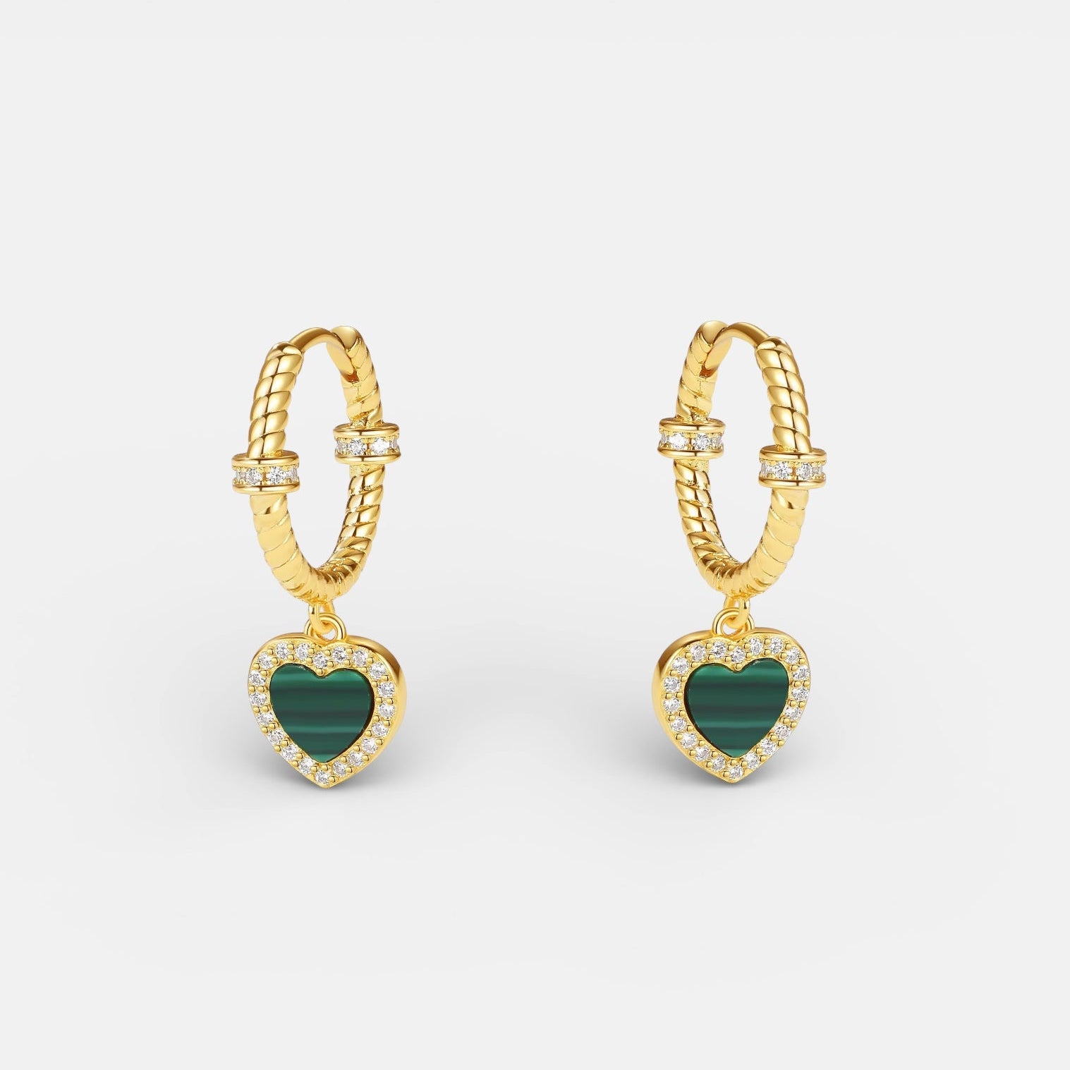 Heart Malachite hoop earrings