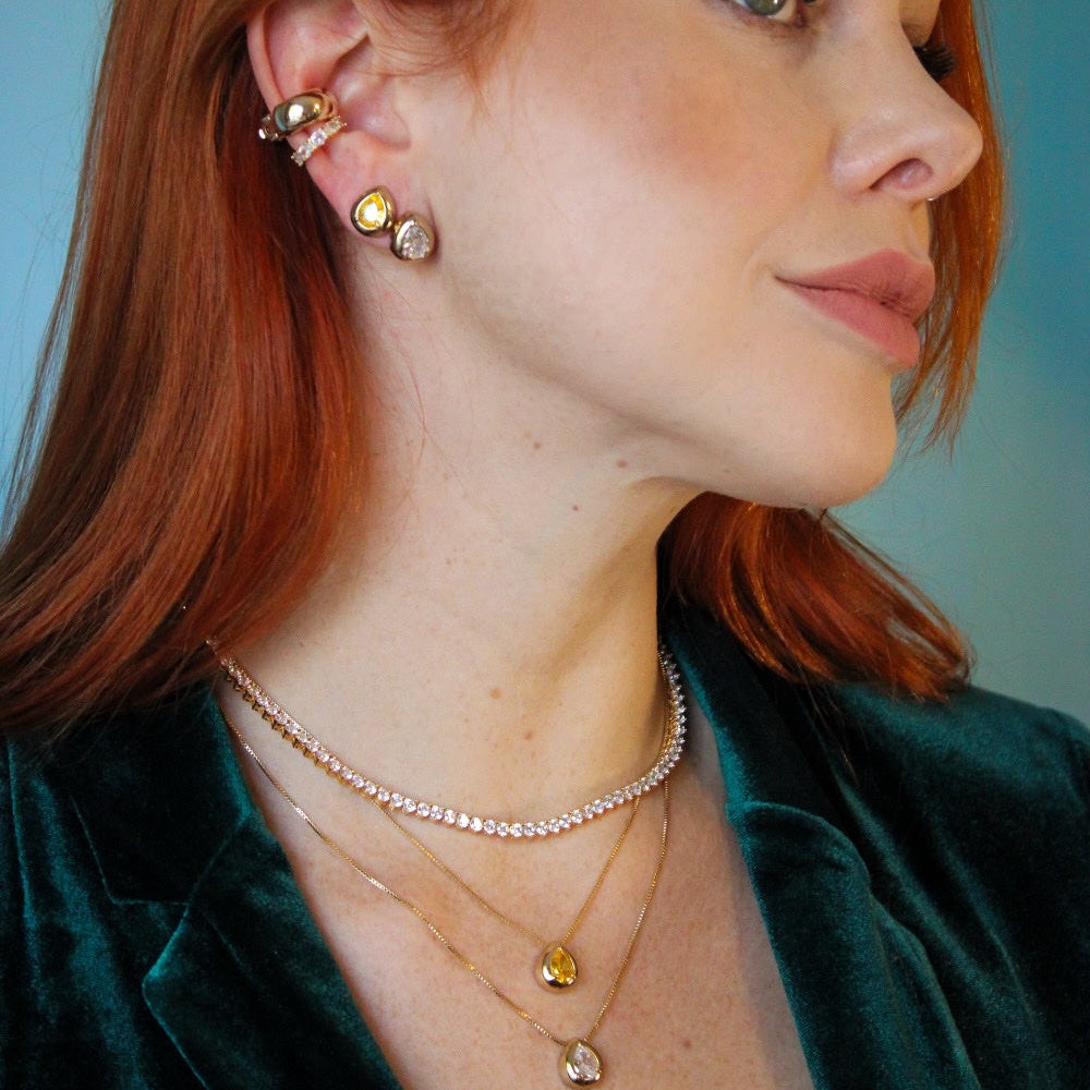 Citrine drop jewellery set. November birthstone earrings. November birthstone necklace