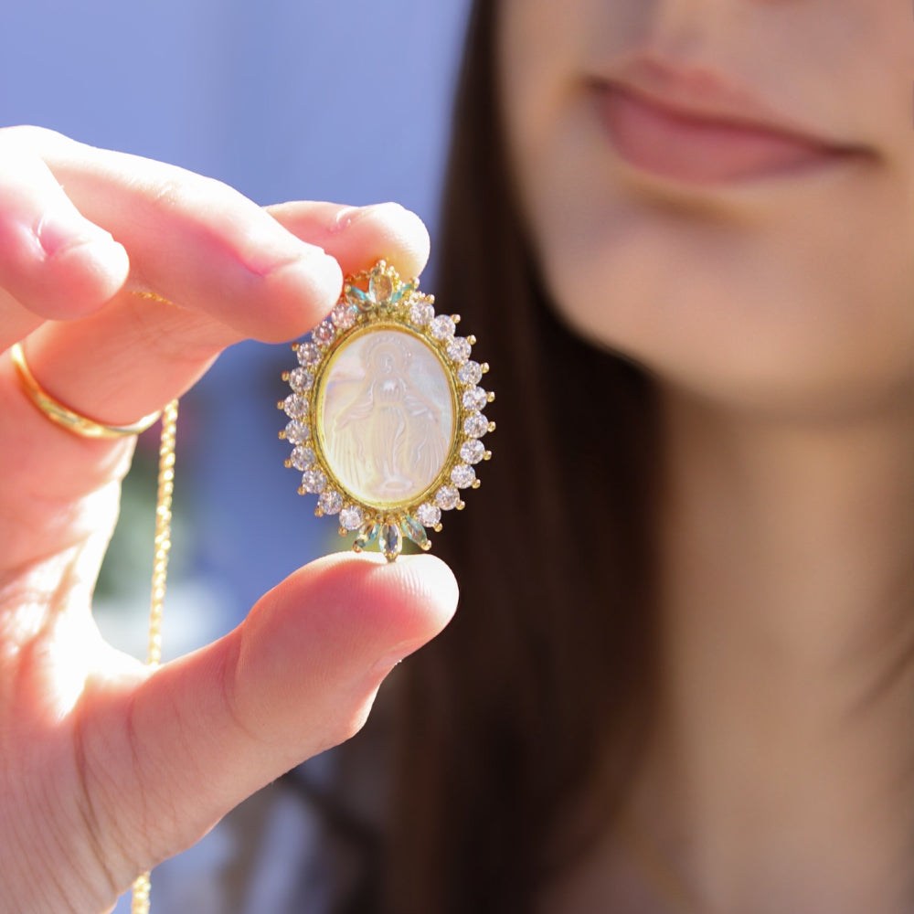 Our Lady Medal Necklace – Mother of Pearl