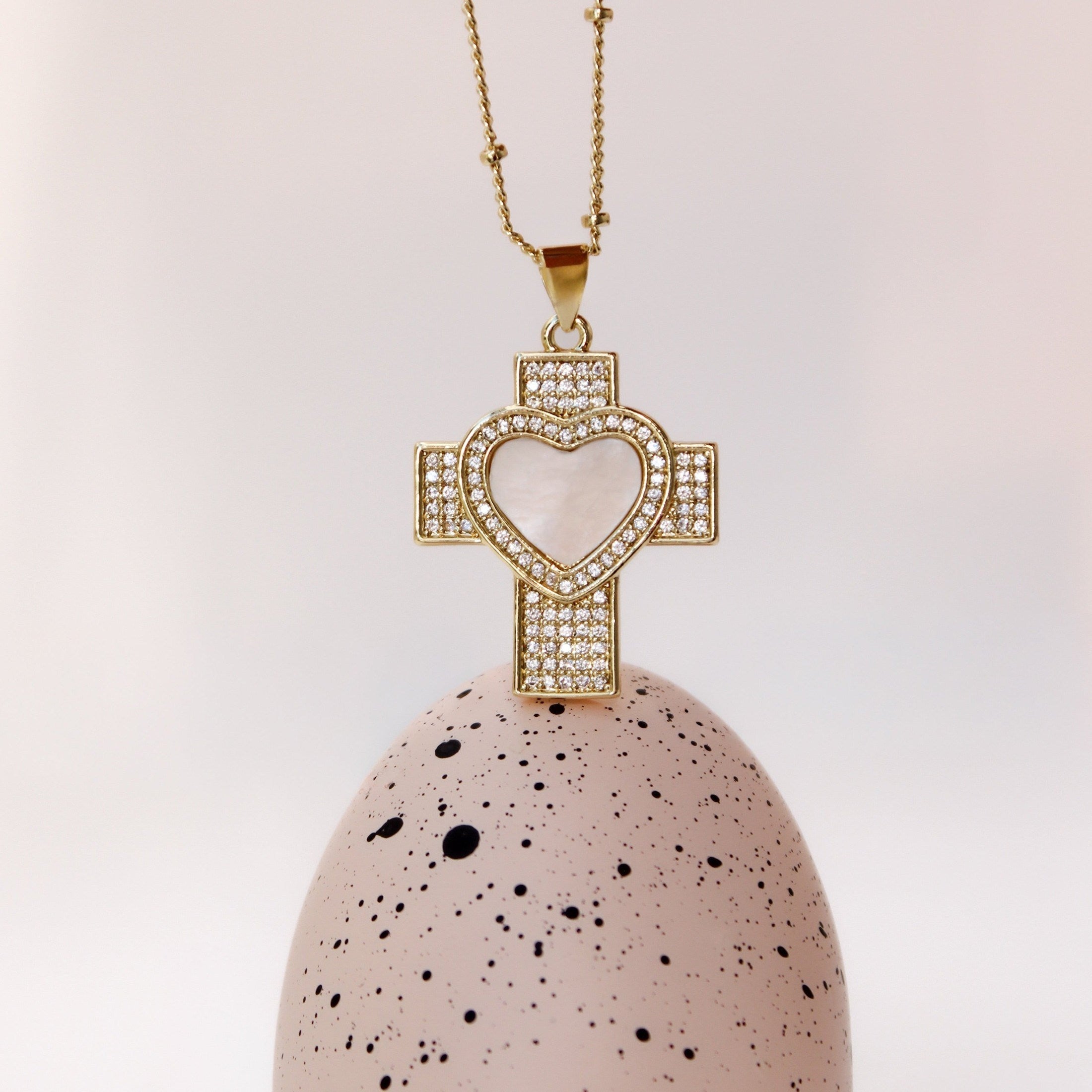 Cross and Heart Necklace Featuring Cubic