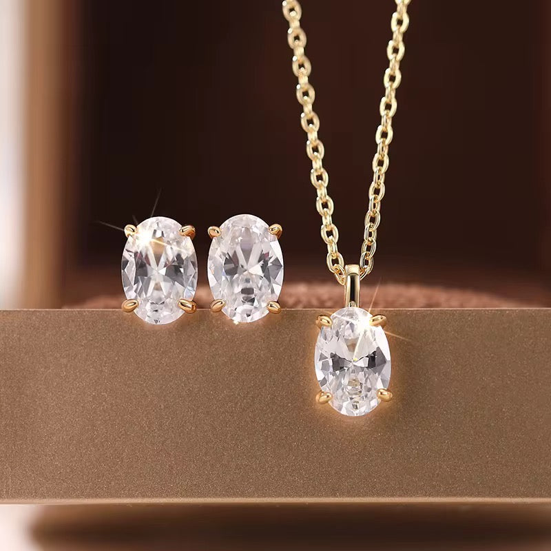 Delicate Oval Zirconia Necklace & Earrings Set