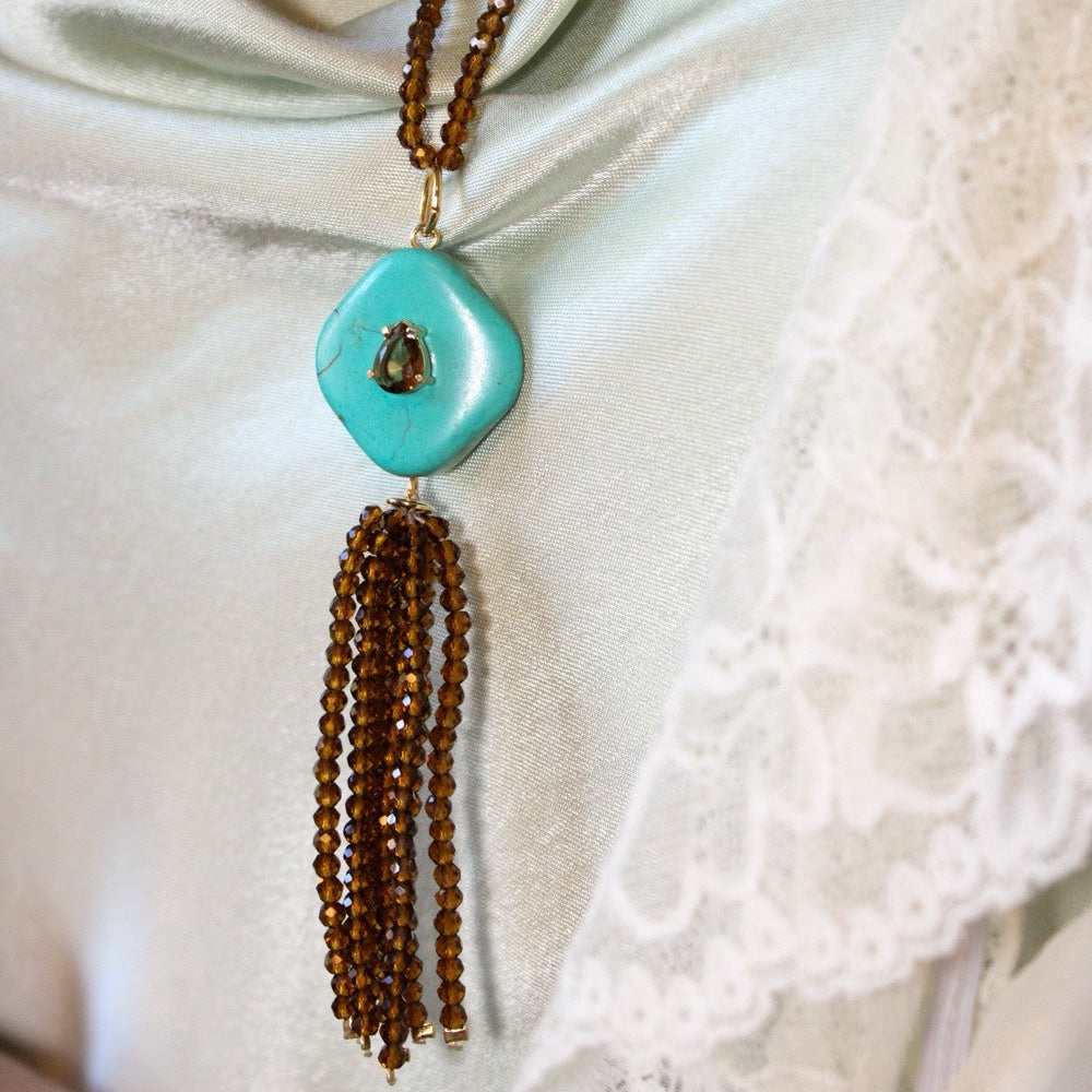Jade Beaded Turquoise Tassel Necklace