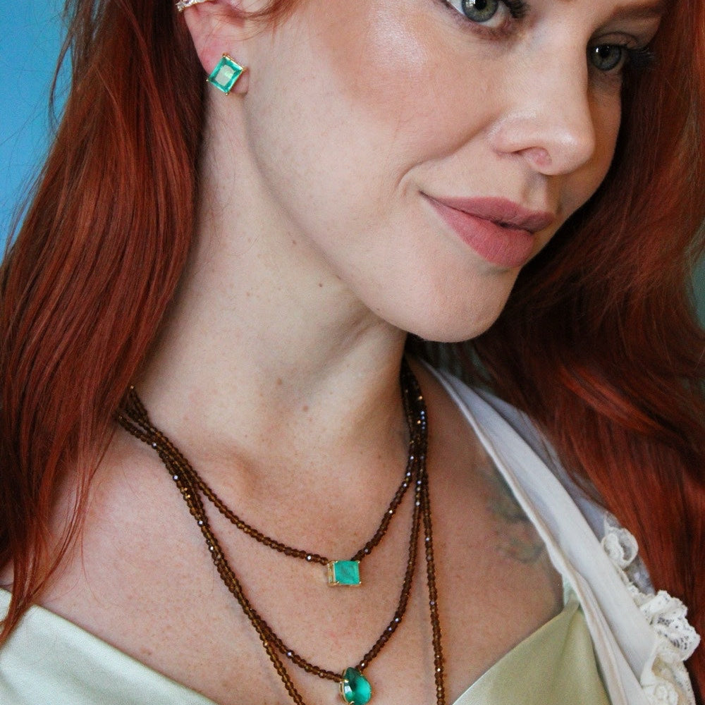 Jade Beaded Green Zirconia Drop Necklace