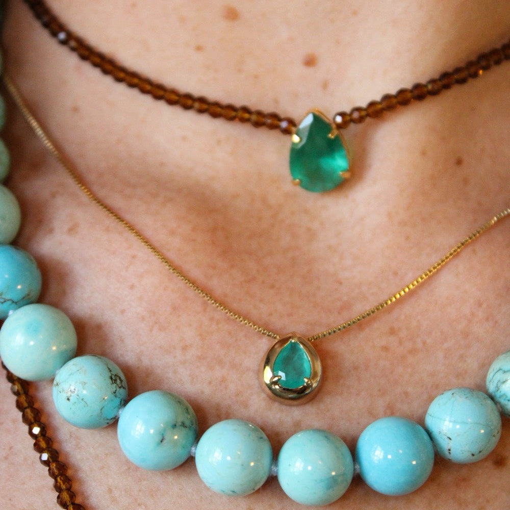 Jade Beaded Green Zirconia Drop Necklace