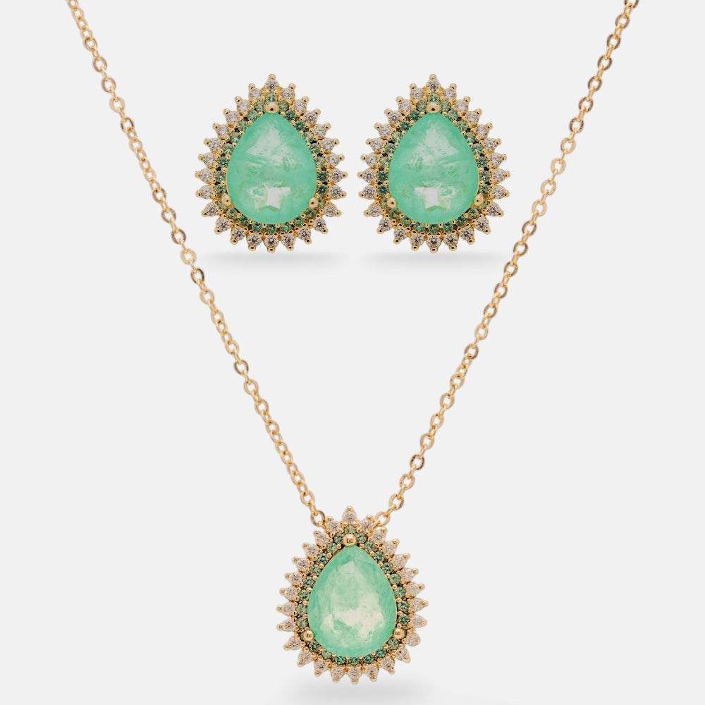Tourmaline Zirconia Drop Earrings & Necklace Set