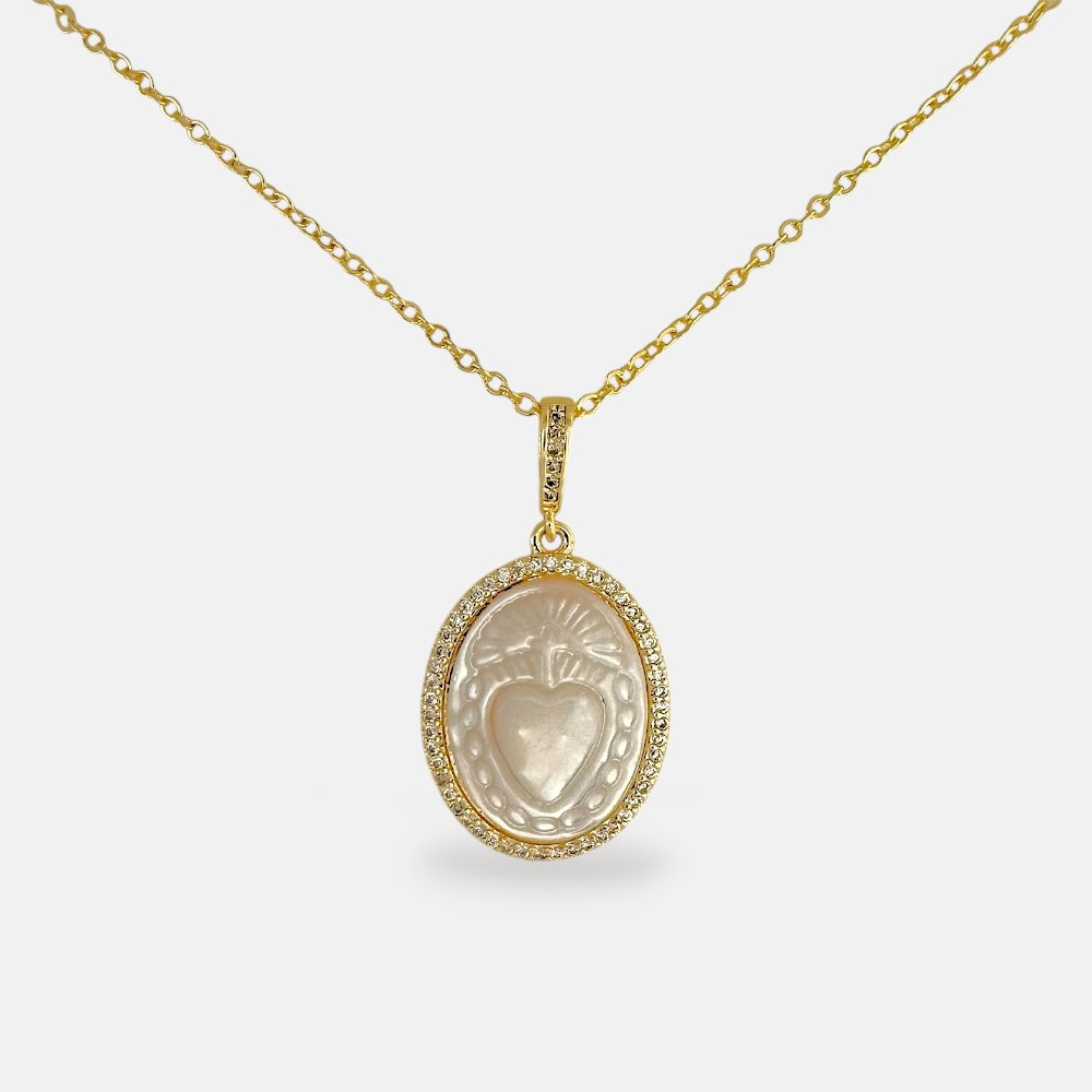 Mother of Pearl Sacred Heart Necklace