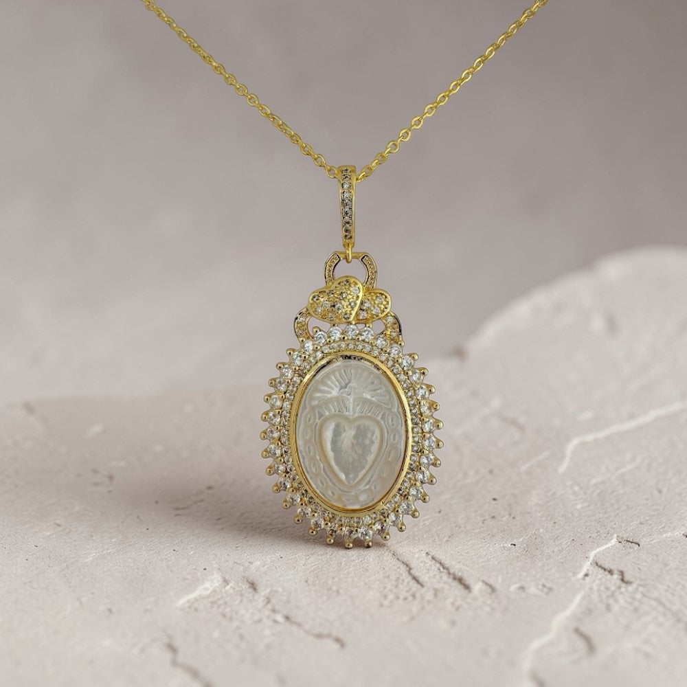 Sacred Heart Mother-of-Pearl Pendant on Necklace