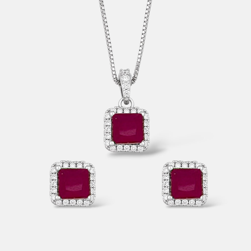 Square Ruby Zirconia Jewellery Set