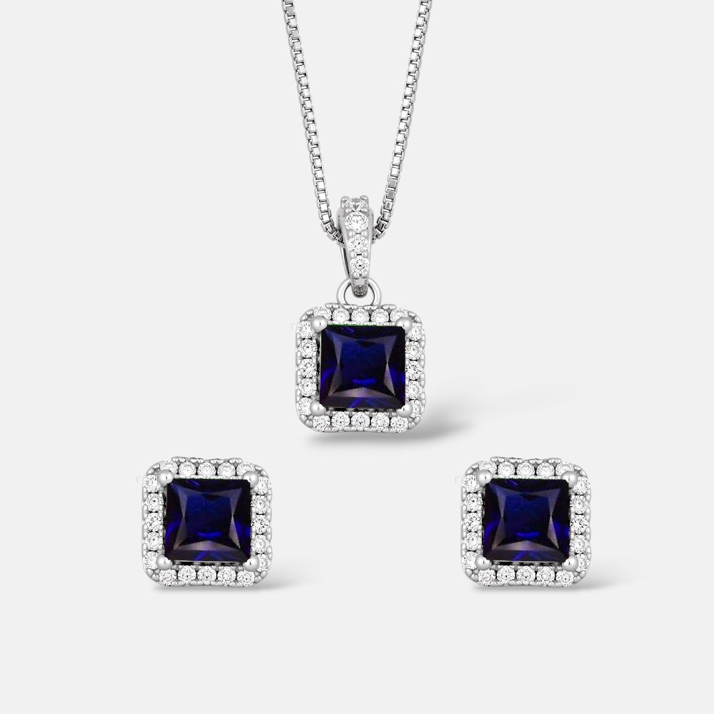 Square Sapphire Zirconia Jewellery Set
