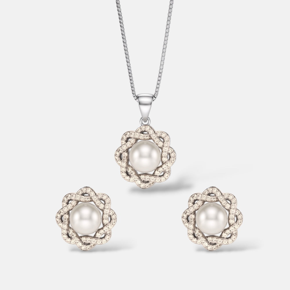 Round Pearl & Zirconia Jewellery Set