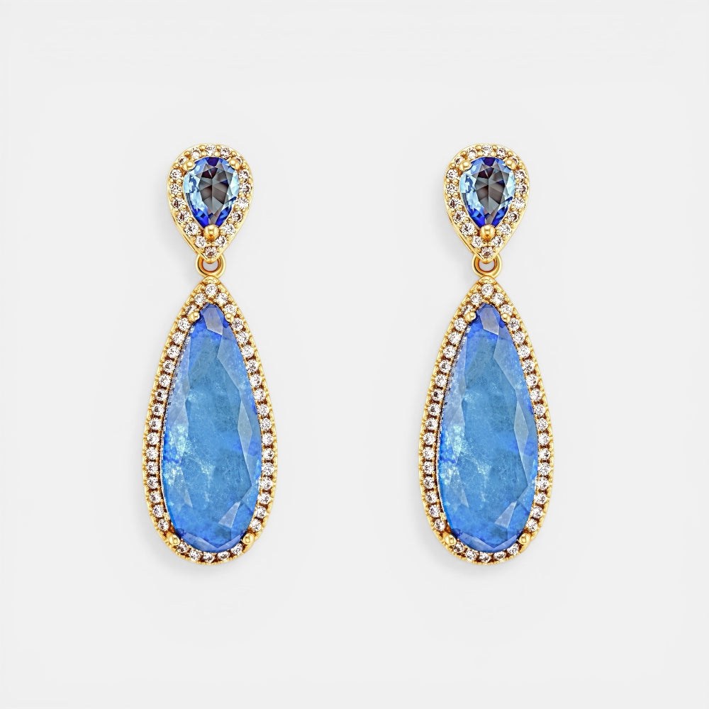 Topaz Zirconia Long Drop Earrings