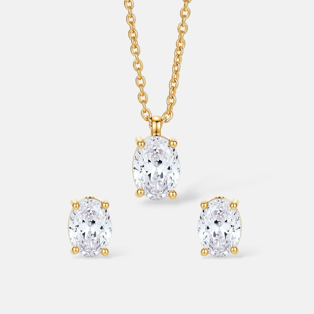 Delicate Oval Zirconia Necklace & Earrings Set