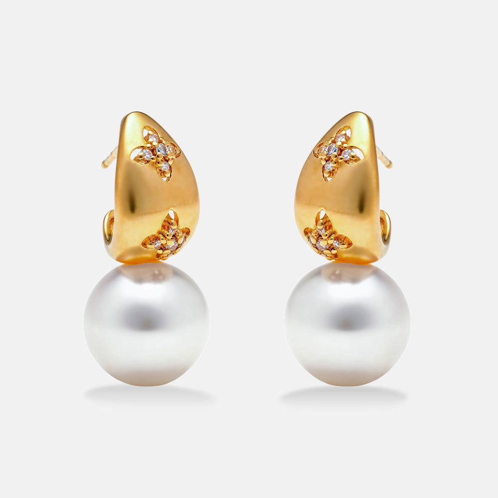 Pearl & Zirconia Dangle Earrings