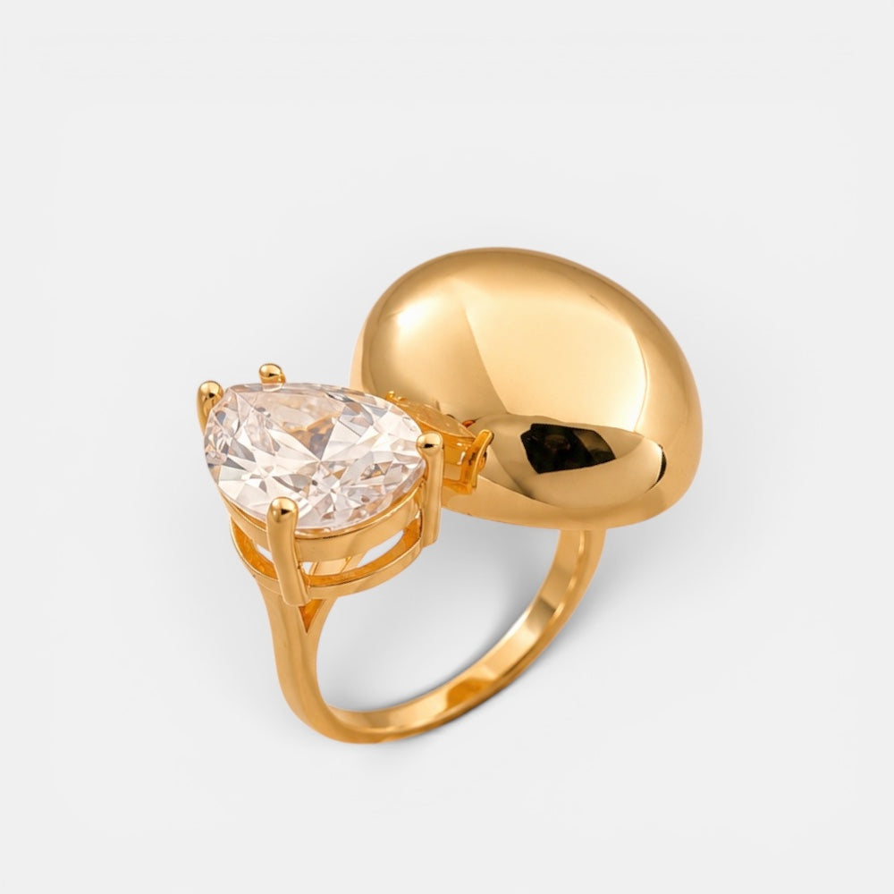 Gold Plated Earrings and Ring Set with Zirconia
