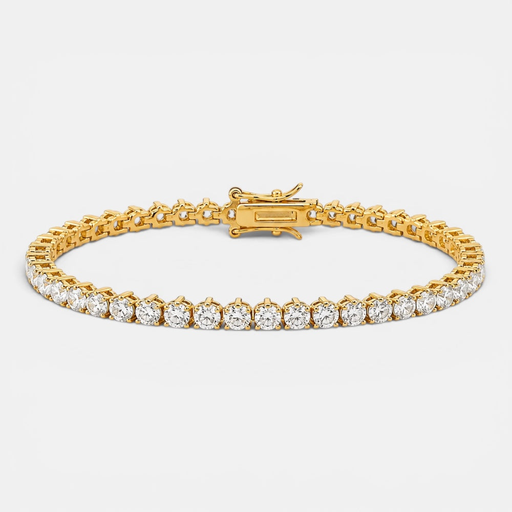 18ct gold plated tennis bracelet with brilliant white cubic zirconia stones