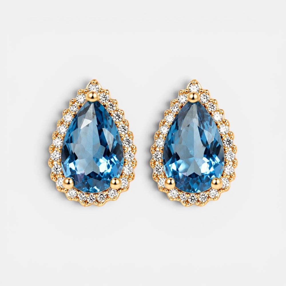 Aquamarine Teardrop Crystal Earrings