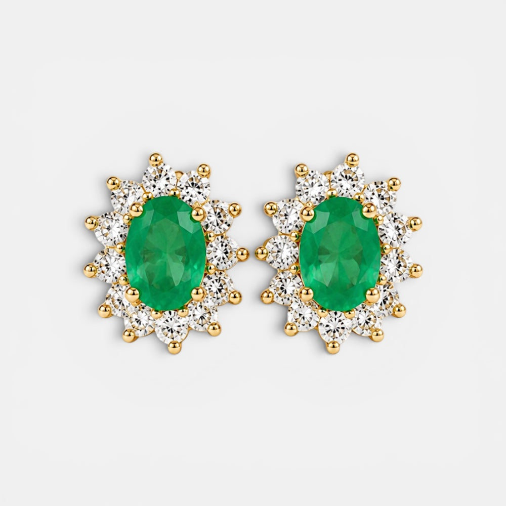 Emerald Round Crystal Earrings