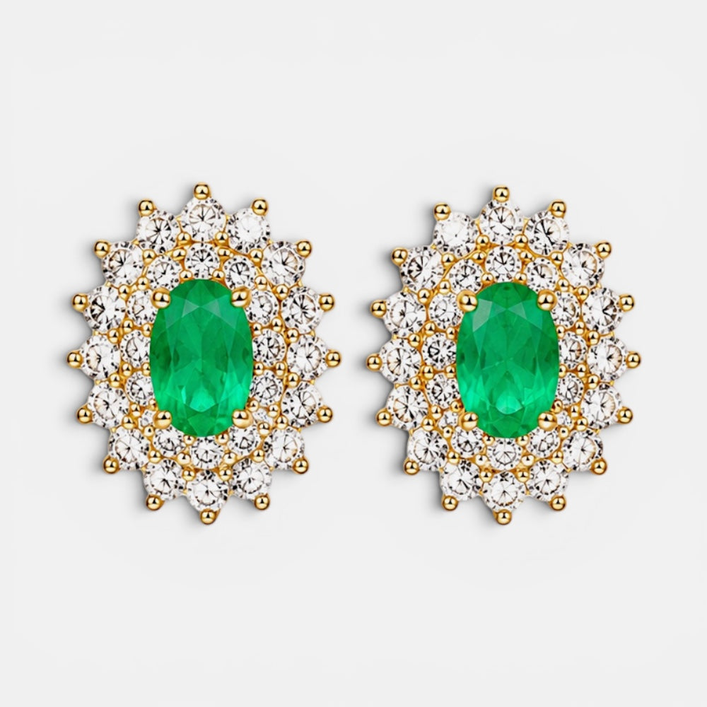 Emerald Round Crystal & Zirconia Earrings