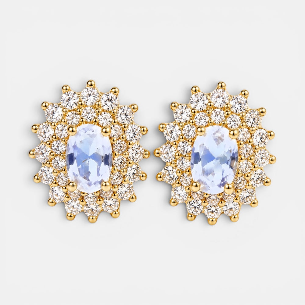 Aquamarine Round Crystal & Zirconia Earrings