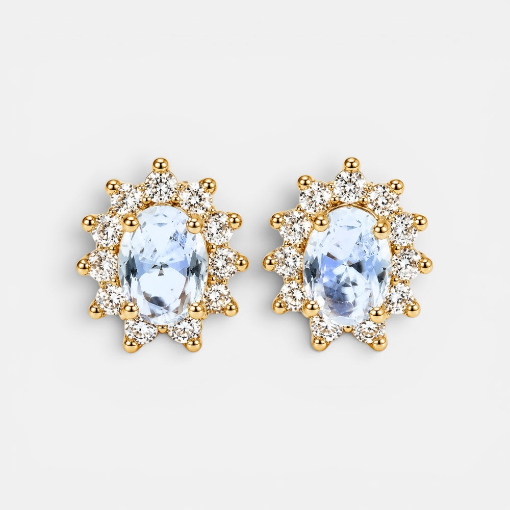 Aquamarine Round Crystal Earrings