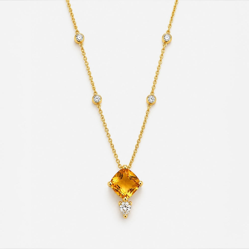 Gold Yellow Crystal Pendant Necklace
