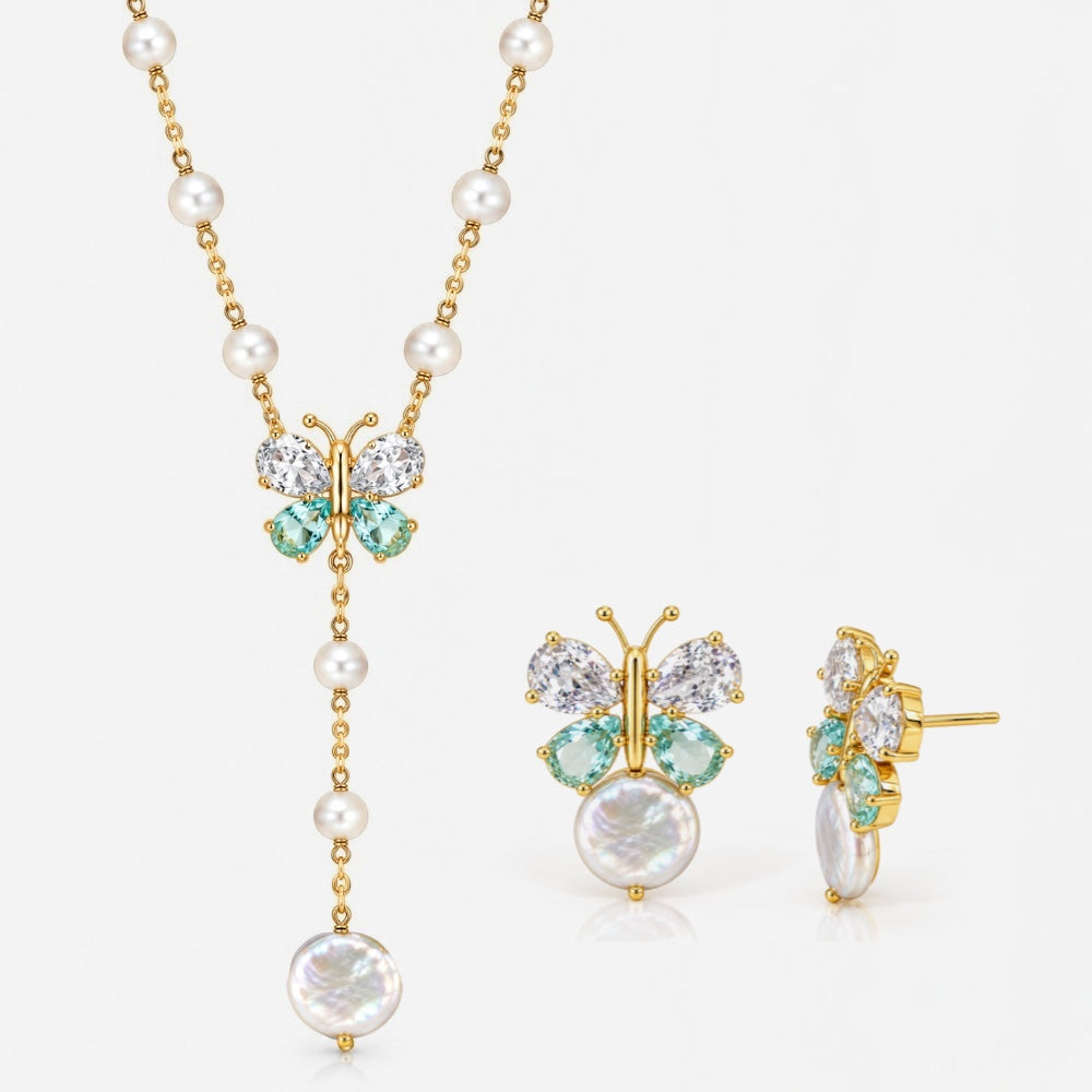 Gold Butterfly and Freshwater Pearl Set