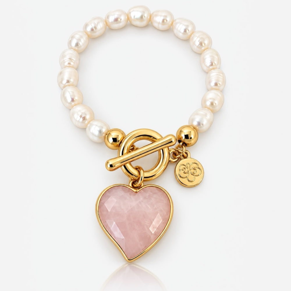 Rose Quartz Heart and Freshwater Pearl Bracelet