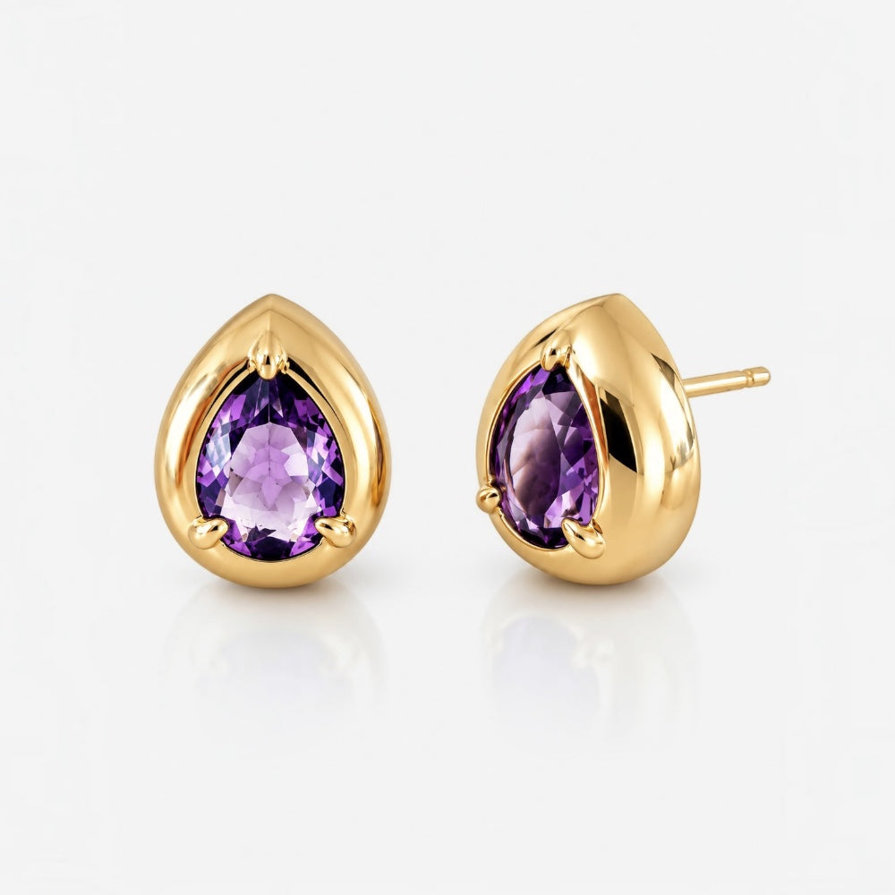 Gold February Birthstone Teardrop Earrings