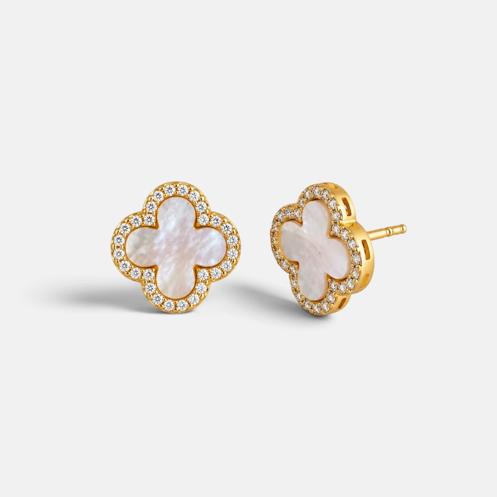 Mother of Pearl Clover Stud Earrings